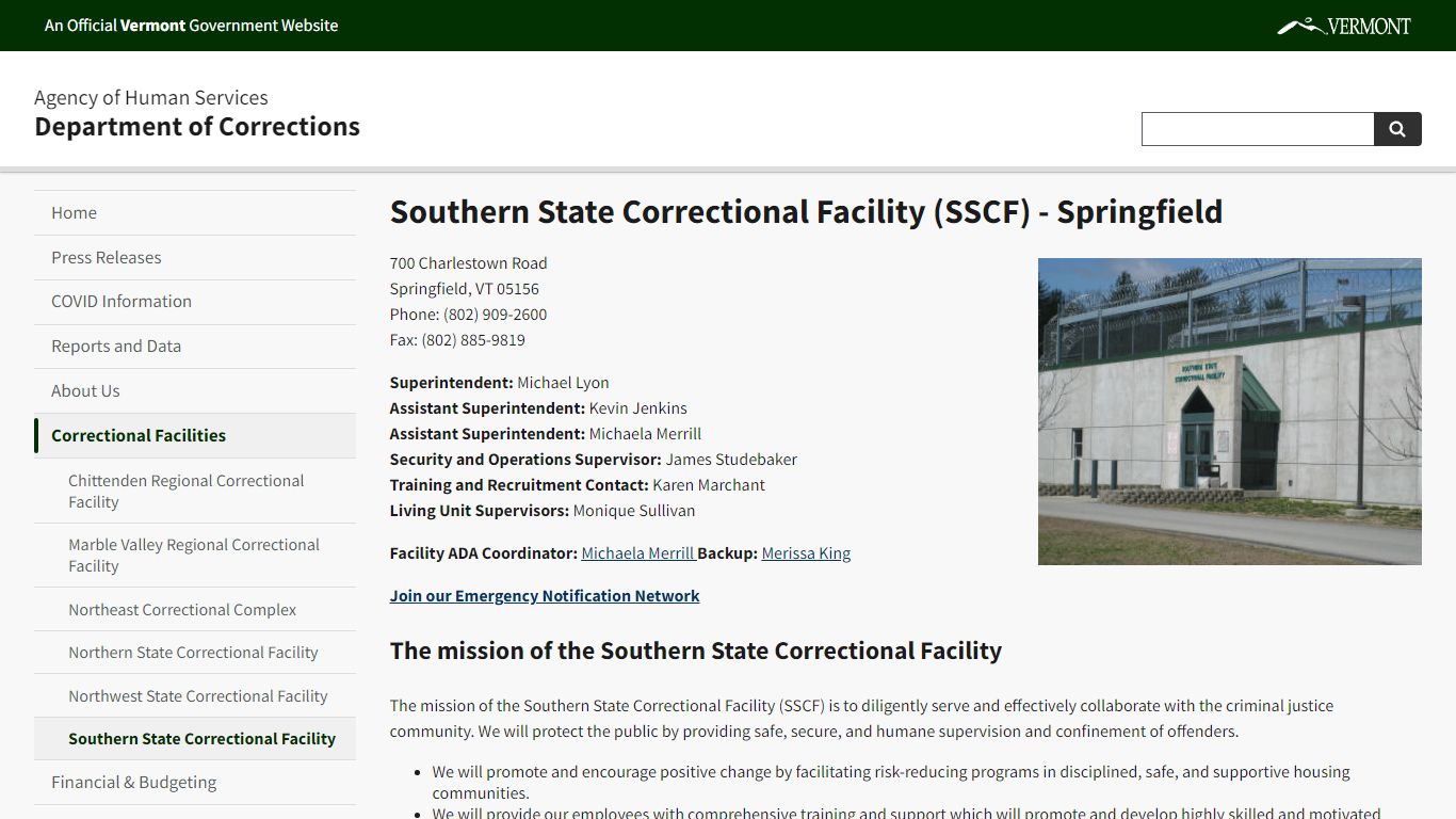 Southern State Correctional Facility (SSCF) - Springfield ...